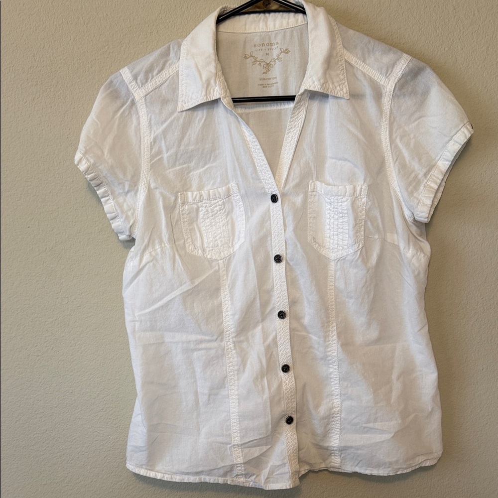 Sonoma 100% Cotton White Short Sleeve Shirt